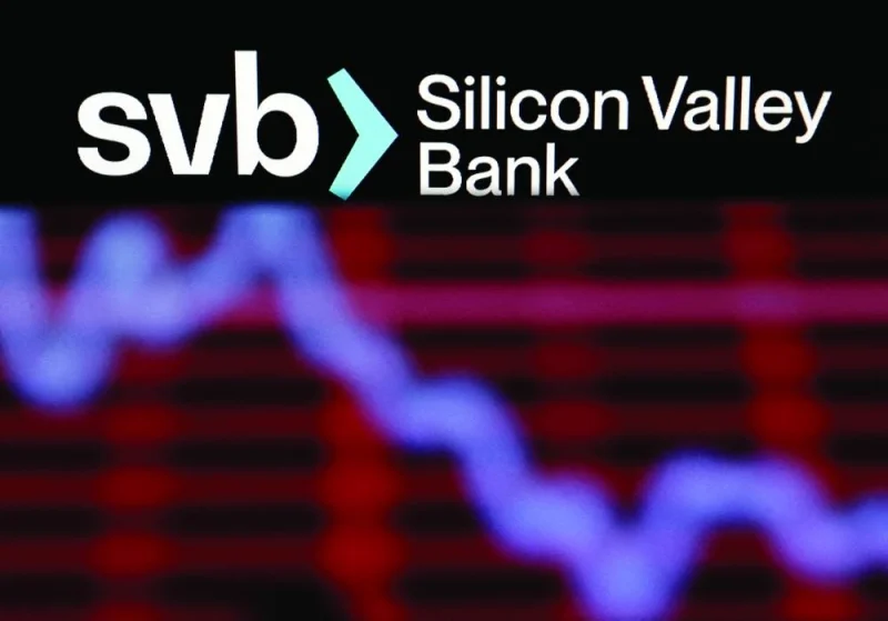 Silicon Valley Bank logo and decreasing stock graph are seen in this illustration taken last month. (Reuters)