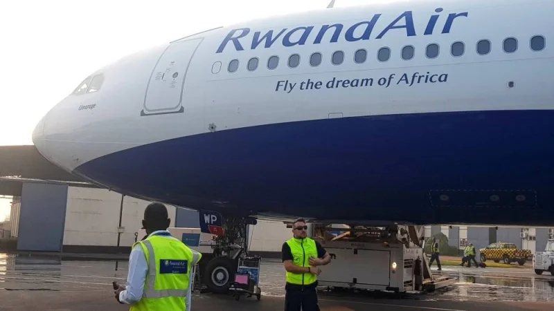 A Rwandair plane is seen at the Kanombe, Kigali International Airport in Kigali, Rwanda (file). Africa has a solid foundation to support the case for improving aviation’s contribution to its development. Pre-Covid aviation supported 7.7mn jobs and $63bn in economic activity in Africa, IATA said and noted projections are for demand to triple over the next two decades.
