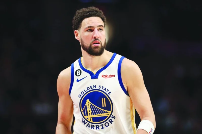 Klay Thompson of the Golden State Warriors looks on during the first quarter of their NBA game against the Portland Trail Blazers at Moda Center in Portland, Oregon. (AFP)