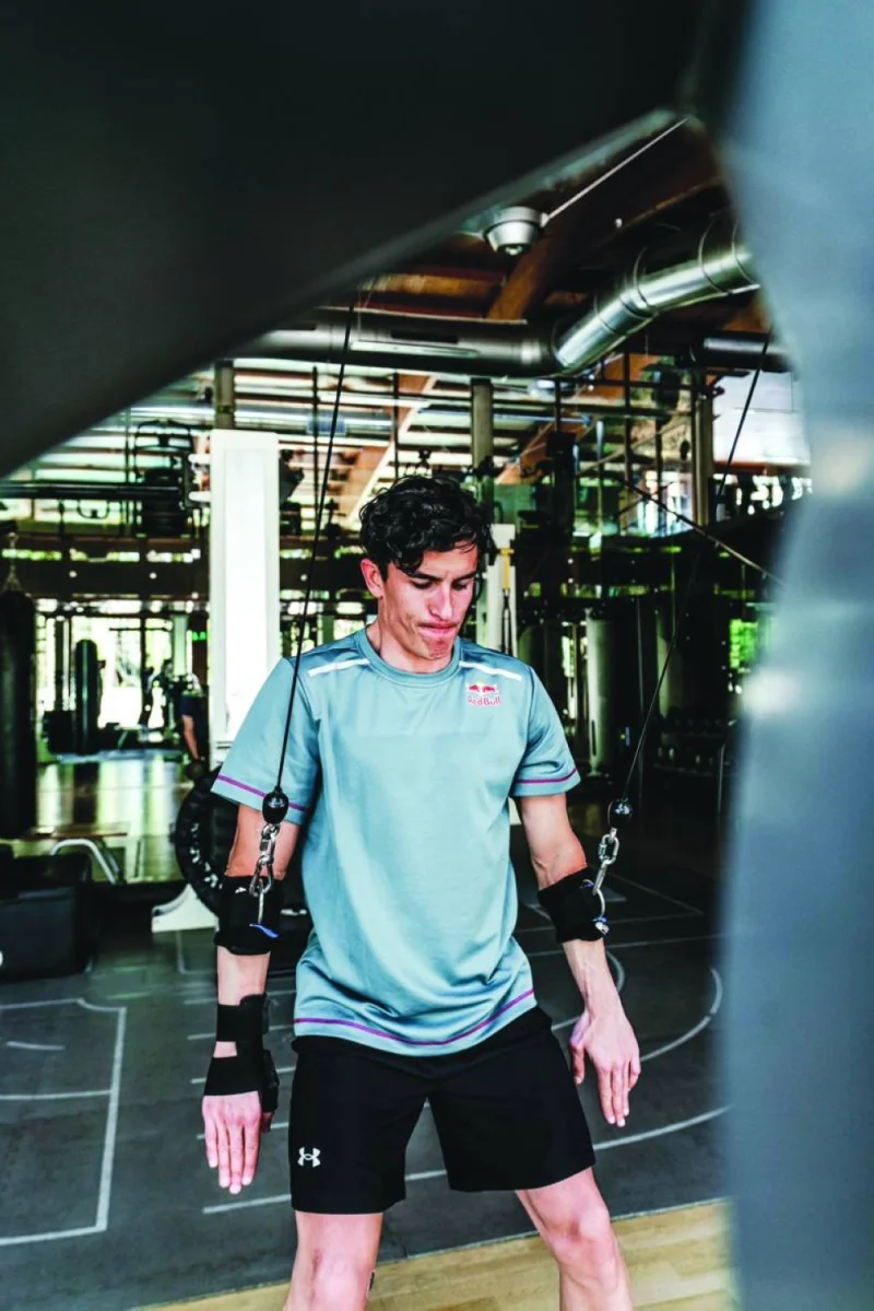 MotoGP rider Marc Marquez is seen in the gym in this photo tweeted by the Spanish star. (@marcmarquez93)