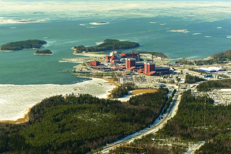 In this file handout photo taken on March 10, 2021 made available by Finnish electricity operator TVO shows an aerial view of the nuclear power plant in Olkiluoto, Finland. (AFP)