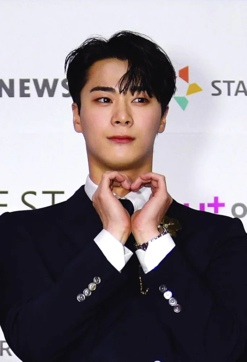 This picture taken on December 2, 2021 shows Moonbin, a member of K-pop boy band Astro attending a red carpet event of the Asia Artist Awards in Seoul. (AFP)