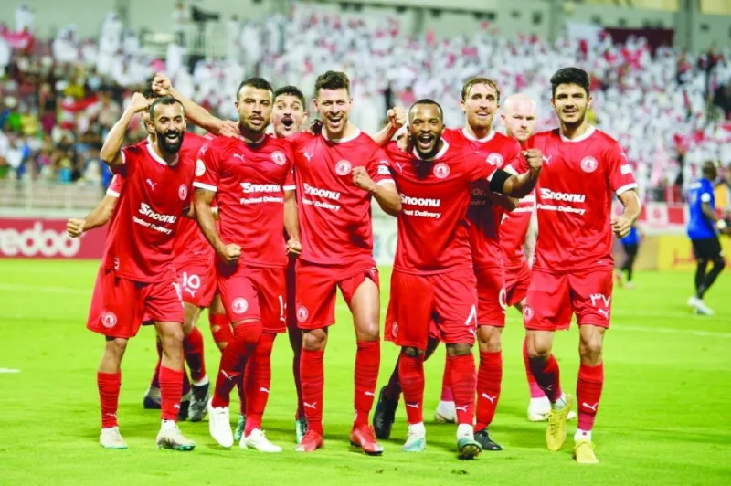Al Arabi players celebrate beating Al Sailiya 7-1 in the Amir Cup semi-final at Abdullah Bin Khalifa Stadium yesterday.