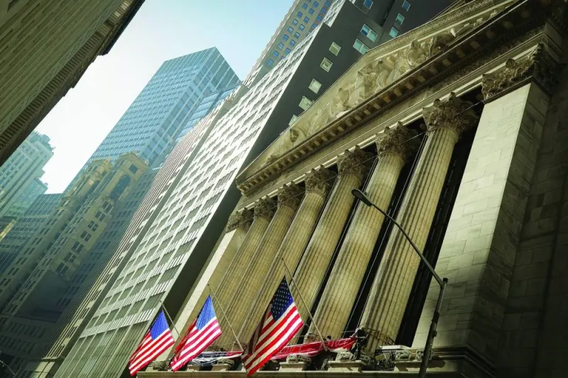 The front facade of the New York Stock Exchange. Economically sensitive areas of the US stock market are flashing warnings over growth, even as major equity indexes edge higher.