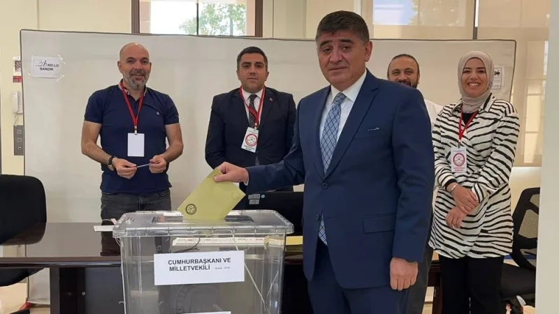 Turkish ambassador Dr Mustafa Goksu and others during voting at the Turkish embassy.