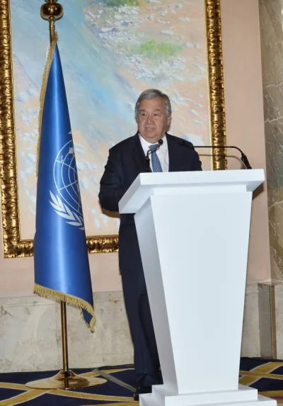 United Nations Secretary General  Antonio Guterres speaking to the press