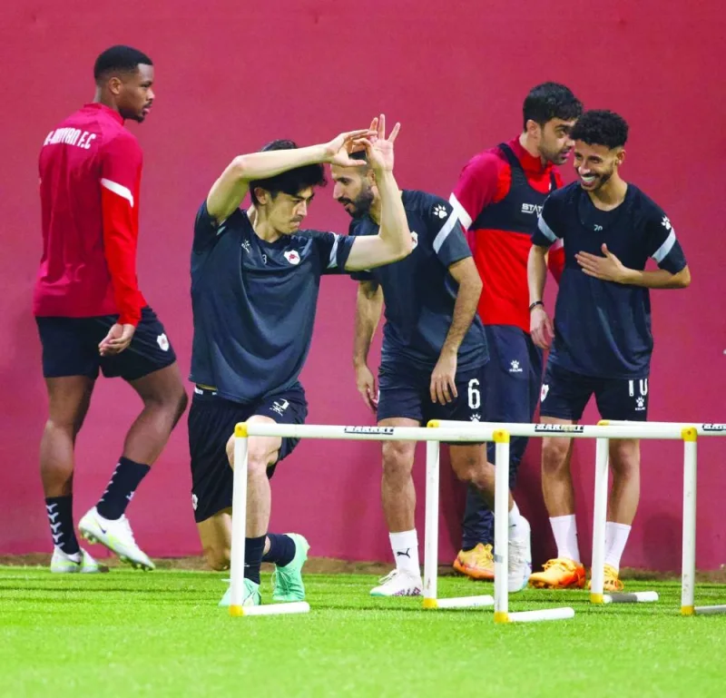 
Al Rayyan players at a training session yesterday, on the eve of their QNB Stars League match against Al Wakrah. 