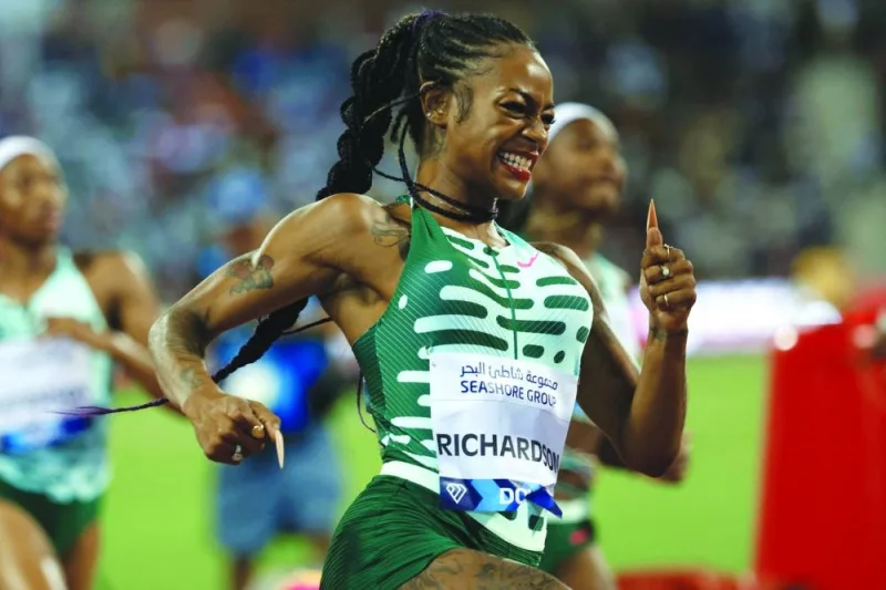 US sprinter Sha’Carri Richardson broke her late compatriot Tori Bowie’s women’s 100m meet record with 10.77 seconds en route to her victory in the Doha Diamond League on Friday.