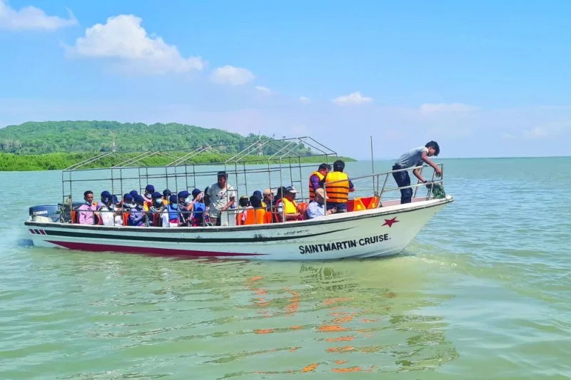 A Rohingya delegation board a boat from Teknaf jetty to visit Myanmar’s border district of Maungdow township as part of efforts to revive a long-stalled plan to return the people to their homeland. (AFP)