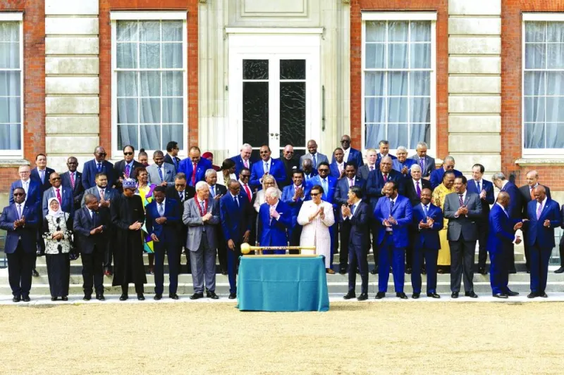 
King Charles and Prime Minister Rishi Sunak with Commonwealth leaders at Marlborough House, London. 