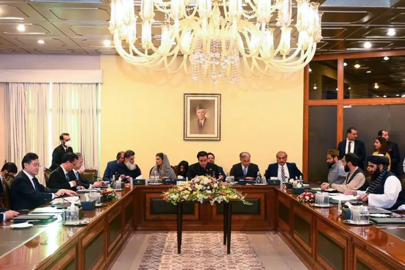 Pakistan’s Foreign Minister Bilawal Bhutto Zardari (centre) speaking during a meeting with Chinese
Foreign Minister Qin Gang (left) and Afghan foreign minister Amir Khan Muttaqi (right) in Islamabad. (AFP)
