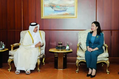 Vietnamese Vice-President Vo Thi Anh Xuan during a meeting with Qatar Chamber chairman Sheikh Khalifa bin Jassim al-Thani in Doha Monday.