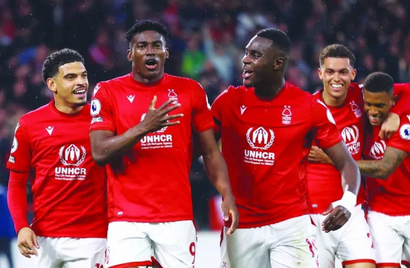 
Nottingham Forest’s Taiwo Awoniyi celebrates scoring their second goal with teammates in Premier League match against Southampton. (Reuters) 
