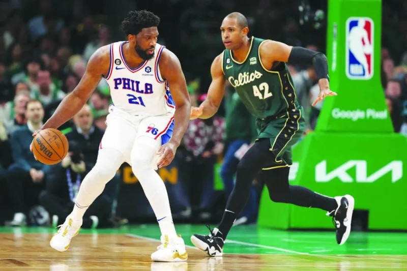 
Al Horford of Boston Celtic defends Joel Embiid of the Philadelphia 76ers during the game five of the second round playoffs in Boston. (AFP) 