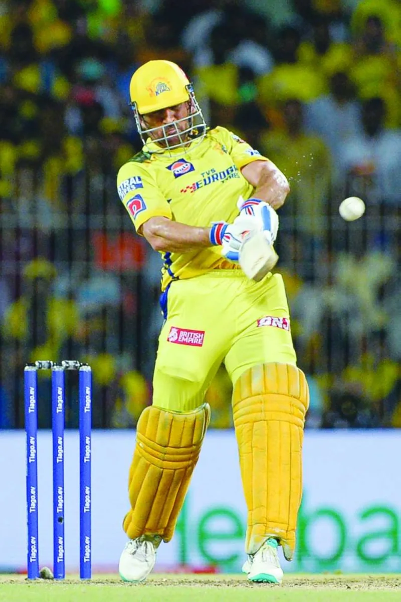 Chennai Super Kings’ captain Mahendra Singh Dhoni plays a shot during the IPL match against Delhi Capitals in Chennai on Wednesday. (AFP)