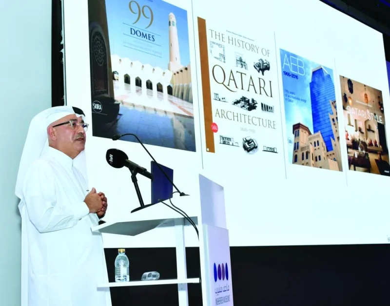 Architect Ibrahim Mohamed Jaidah speaking at the launch of his latest book, &#039;Discovering Arabian Deco, Early Modern Architecture in Qatar.&#039; PICTURE: Thajudheen.
