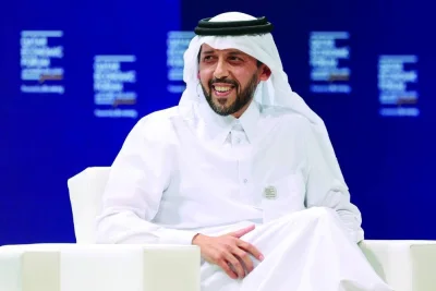 Mansoor Ebrahim al-Mahmoud, chief executive officer of the Qatar Investment Authority, during a panel session at the Qatar Economic Forum 2023 in Doha Tuesday.