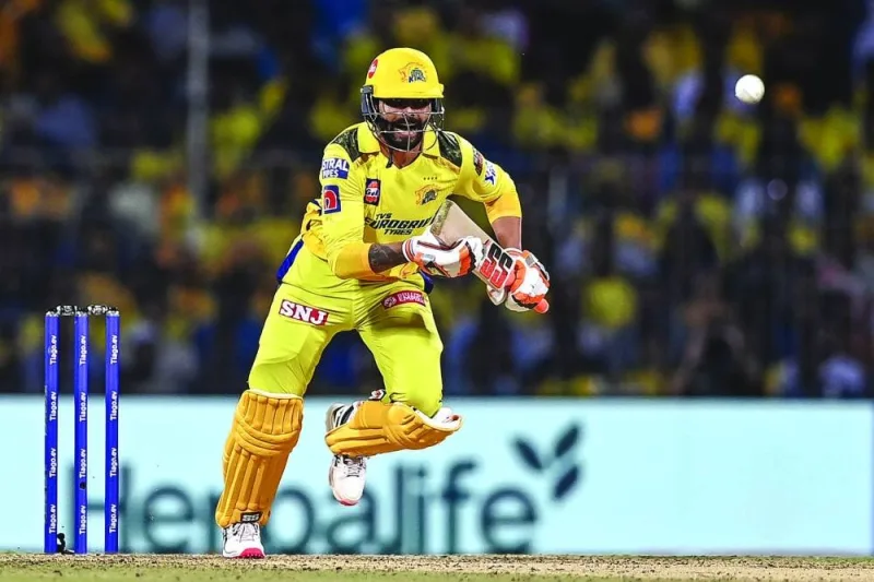 Chennai Super Kings’ Ravindra Jadeja runs between the wickets during the IPL first qualifier against Gujarat Titans in Chennai on Tuesday. (AFP)