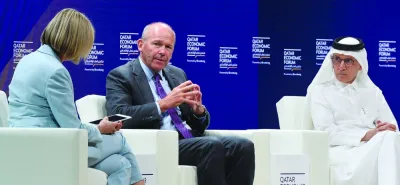 Boeing Company president and CEO David L Calhoun (left) and Qatar Airways Group Chief Executive HE Akbar al-Baker, during a panel session at the Qatar Economic Forum in Doha. The two leaders of the global aviation industry highlighted the impact of global supply chain issues at the ongoing QEF.