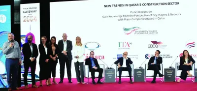 (From left) Chambers of Commerce chairpersons Evre Senocak (TBA), David Quintanilla Camara (Spain), Sandrine Leacauoruz (France), ILef Ajra (AHK), Henning Zimmerman (GBCQ), and Palma Libotte (Italian Chamber) with moderator Craig Richardson, also the technical director at Parsons, along with panelists Copasa country manager Luis Carlos Aranda, Siemens head of Energy Performance Services Wael Badawy, and Essa Al Sulaiti Law Firm legal counsel Paraskevoula Ntai. PICTURE: Thajudheen