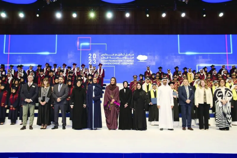 Her Highness Sheikha Moza bint Nasser attends first QF Schools Commencement Ceremony Sunday along with other dignitaries. PICTURE: Aisha Al-Musallam