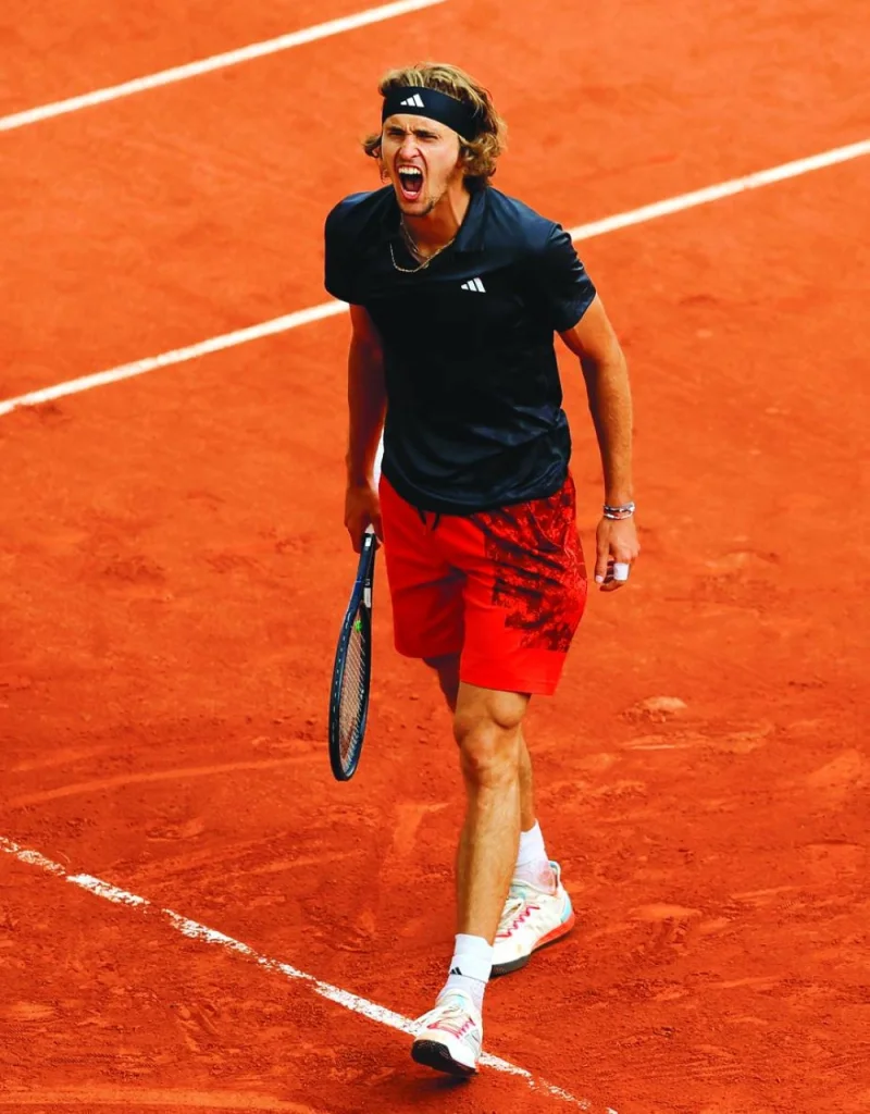 
Germany’s Alexander Zverev celebrates after winning his quarter-final match against Argentina’s Tomas Martin Etcheverry at the French Open. (Reuters) 