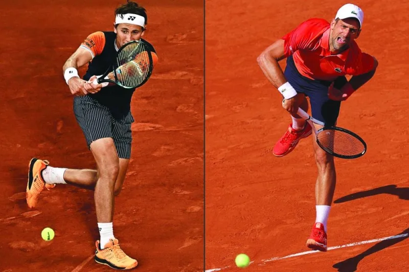 
Norway’s Casper Ruud (left) and Serbia’s Novak Djokovic during their French Open matches in Paris. (AFP) 