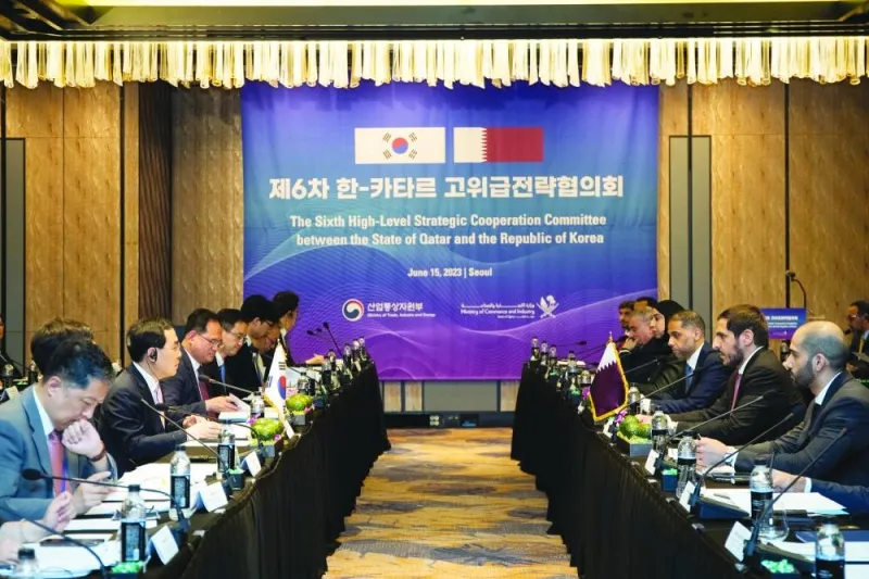 The Sixth High-Level Strategic Co-operation Committee between Qatar and South Korea in Seoul Thursday. HE the Minister of Commerce and Industry Sheikh Mohamed bin Hamad bin Qassim al-Abdullah al-Thani and South Korea’s Minister of Trade, Industry and Energy Lee Chang-yang chaired the committee meeting.