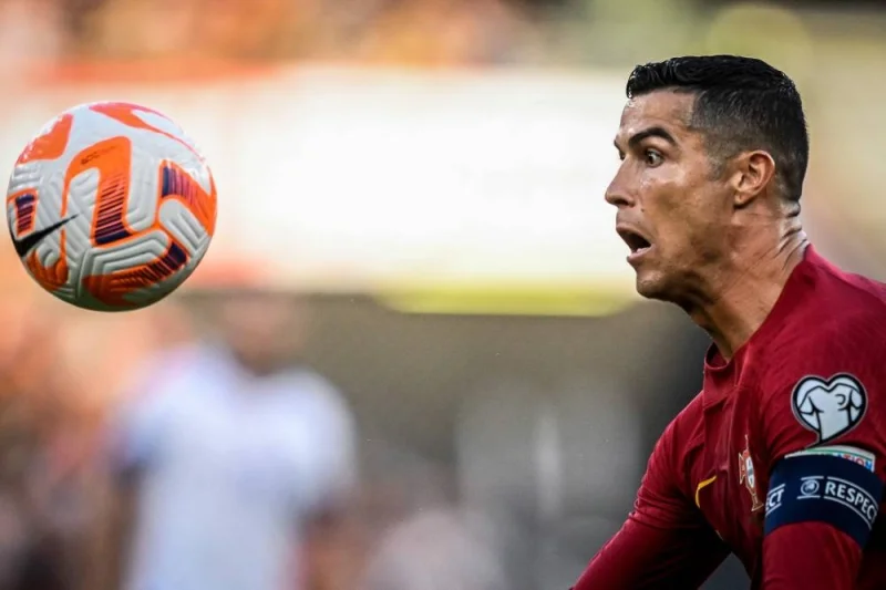 Portugal&#039;s Cristiano Ronaldo looks at the ball during the UEFA Euro 2024 Group J qualification match against Bosnia-Herzegovina at the Luz stadium in Lisbon on Saturday. (AFP)