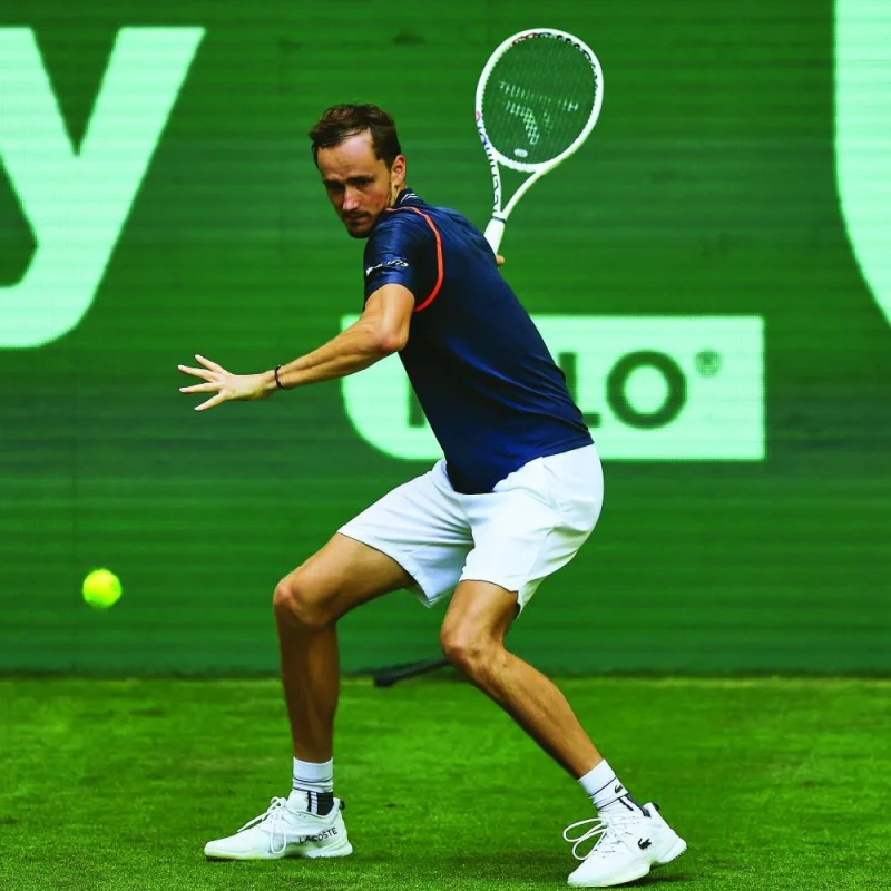 Daniil Medvedev of Russia in action against Laslo Djere of Serbia at the Halle grass court tournament on Wednesday. (@ATPTour)