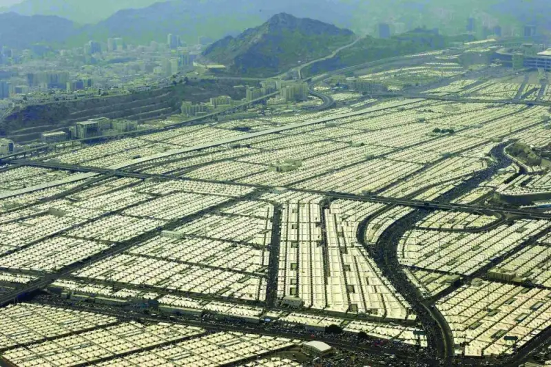 An aerial view of Mina tents.