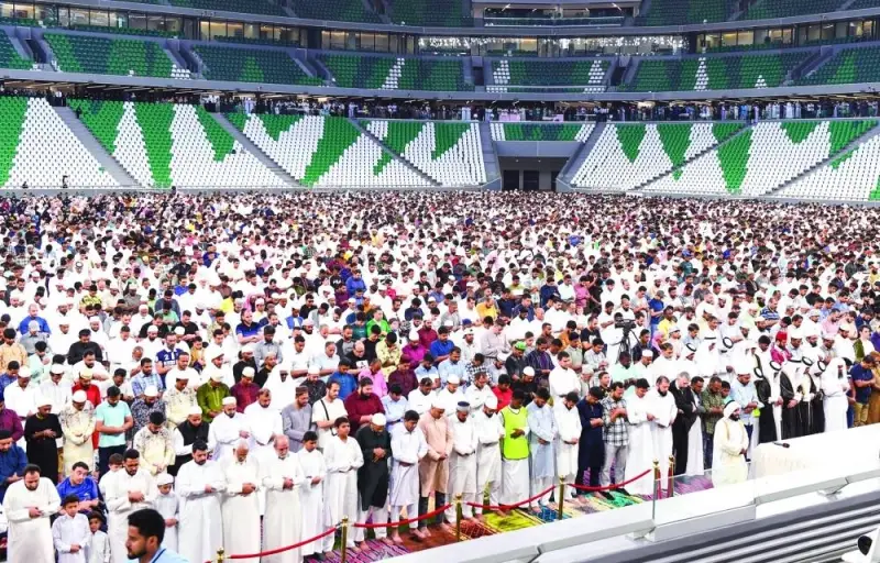 Thousands Of People From Across The County Converged For Eid Al-Adha Prayers Wednesday At Qatar Foundation&#039;s Education City Stadium, A FIFA World Cup Qatar 2022 Venue. PICTURES: Noushad Thekkayil.