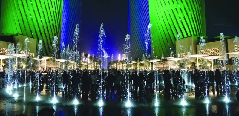 Dancing fountains, silhouettes of people and the colourfully lit towers on Lusail Boulevard Wednesday. PICTURES from Lusail Boulevard: Shaji Kayamkulam.