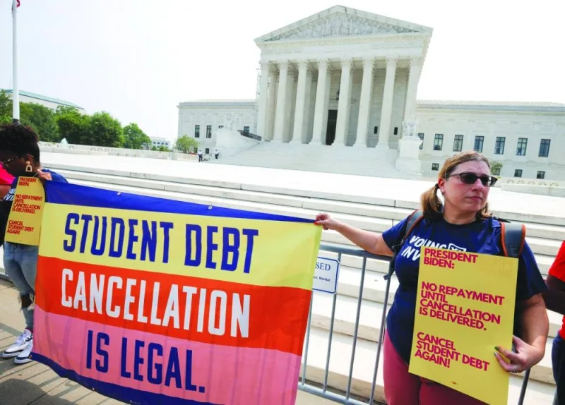 Supporters of US President Joe Biden’s plan to cancel $430bn in student loan debt react outside the US Supreme Court in Washington, after the court ruled against Biden in a 6-3 decision favouring six conservative-leaning states that objected to the policy.