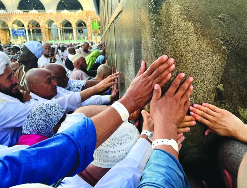 
Pilgrims pray during the last ‘tawaf’ of the annual Haj pilgrimage, in the holy city of Makkah, Saudi Arabia, yesterday. 
