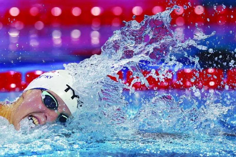 
Katie Ledecky competes in the women’s 400m freestyle final on day four of the Phillips 66 National Championships at Indiana University Natatorium in Indianapolis, Indiana. (AFP) 
