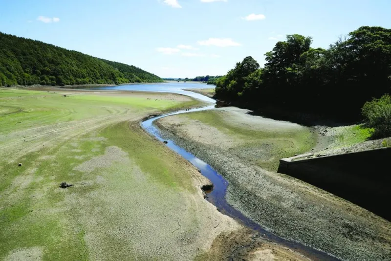 
File photo: Lindley Wood reservoir during the heatwave causing water levels to decline in Otley, Britain, in July last year. 