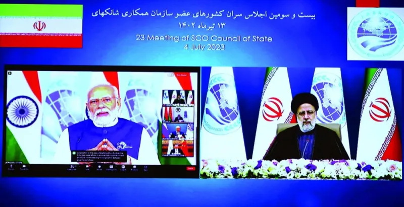 Iranian President Ebrahim Raisi, together with Indian Prime Minister Narendra Modi, attend the 23rd Shanghai Co-operation Organisation Council of Heads of State (SCO) Summit via video link yesterday.