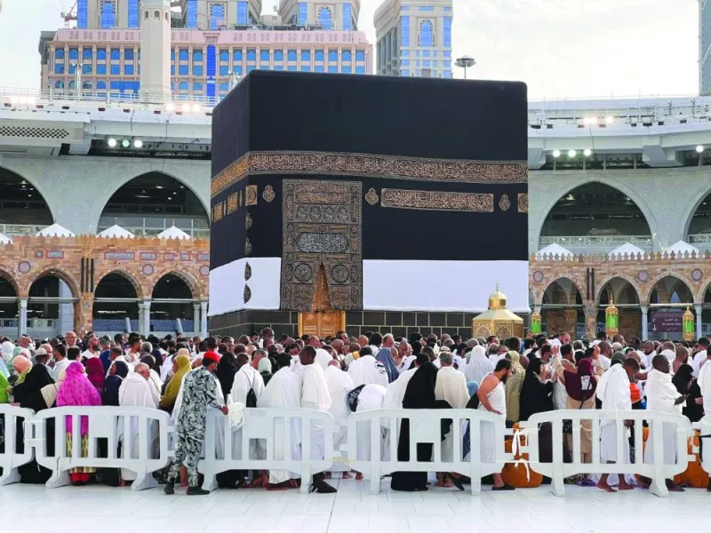 Muslim worshippers and pilgrims gather around the Ka&#039;aba at the Grand Mosque in the holy city of Makkah during the annual Haj pilgrimage.
