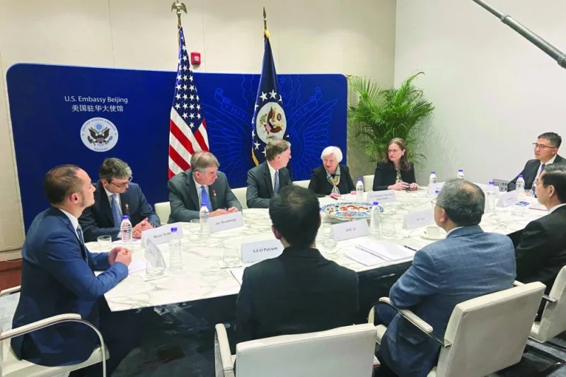 US Treasury Secretary Janet Yellen attends a climate roundtable at the US embassy in Beijing, yesterday.