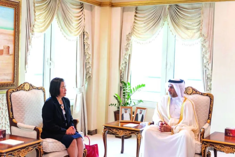 HE the Minister of State for Interior Affairs Sheikh Abdulaziz bin Faisal al-Thani meets with Philippine ambassador Lillibeth V Pono.