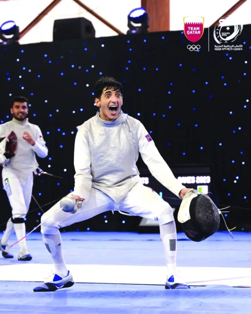 Qatar&#039;s Ali al-Athba is ecstatic as he wins the Foil gold medal at the 15th Arab Games – Algeria 2023 in Algiers Sunday.