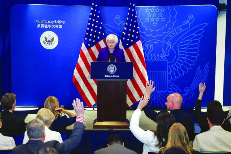 US Treasury Secretary Janet Yellen speaks during a press conference at the US embassy in Beijing, China, yesterday.
