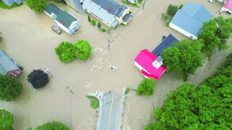 
A general view of a flooded area, in Ludlow, Vermont in this screen grab obtained from a social media video. (Reuters) 