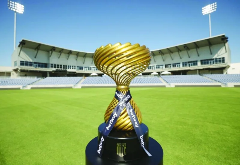  The Major League Cricket (MLC) trophy seen at Grand Prairie Stadium in Texas.