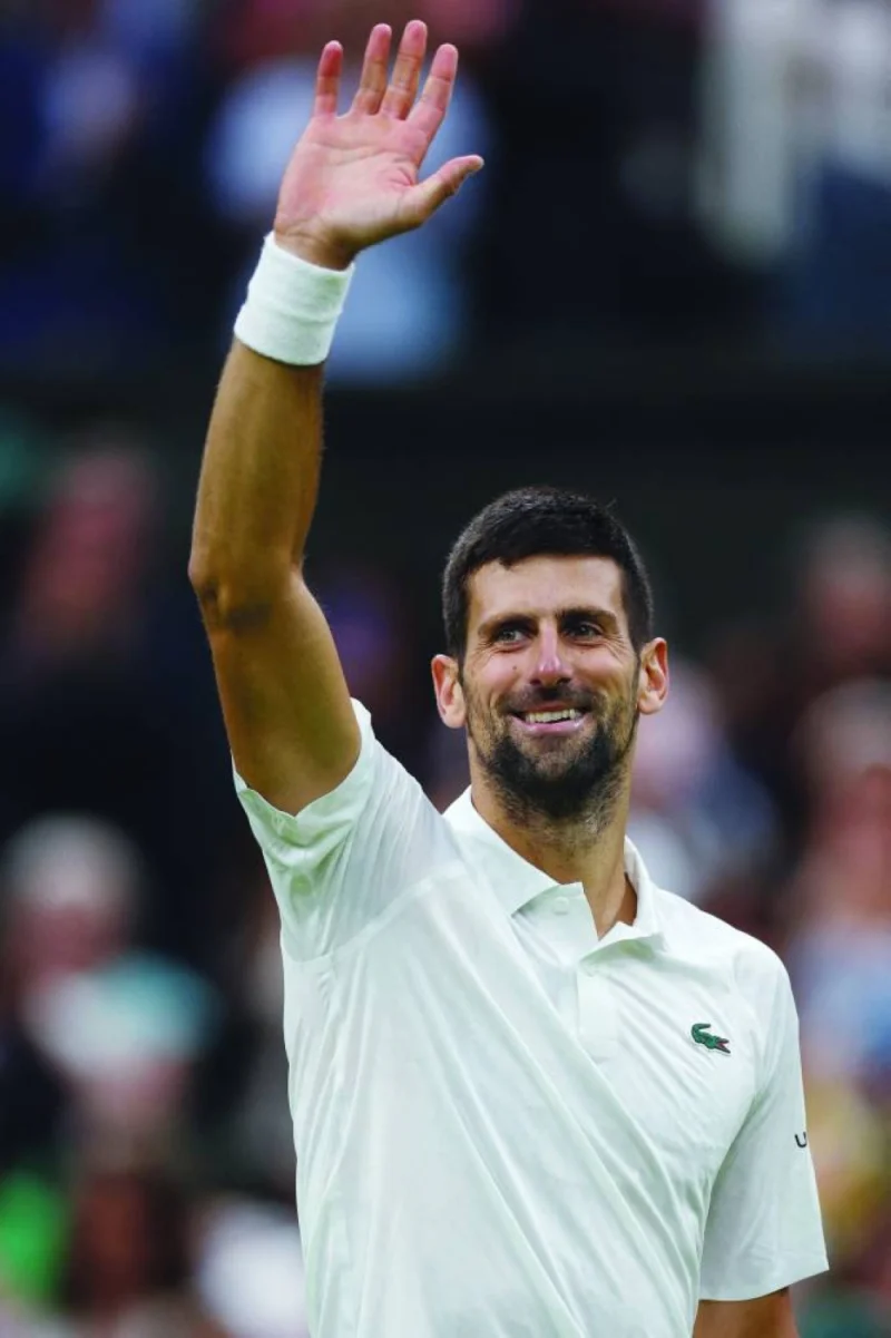Serbia’s Novak Djokovic celebrates beating Italy’s Jannik Sinner in Wimbledon semi-final on Friday. (AFP)