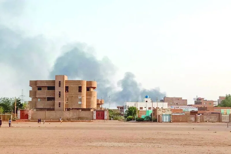Smoke billows in the distance around the Khartoum Bahri district amid ongoing fighting, on Friday.