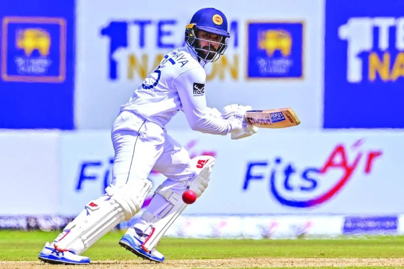 
Sri Lanka’s Dhananjaya de Silva in action during the first day of the first Test against Pakistan at the Galle International Cricket Stadium in Galle yesterday. (AFP) 