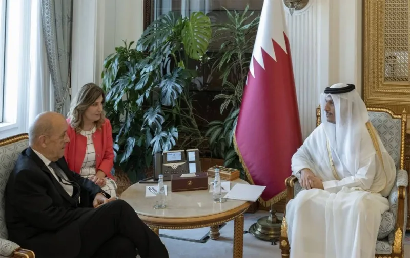 HE Prime Minister and Minister of Foreign Affairs Sheikh Mohammed bin Abdulrahman bin Jassim Al-Thani meets with HE French Presidential Envoy for Lebanon Jean-Yves Le Drian.