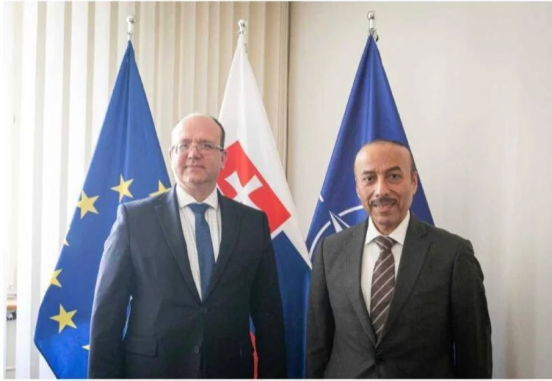 Slovakia Foreign Minister Miroslav Wlachovsky meets with Qatar non-resident ambassador to Slovakia Sultan bin Salmeen al-Mansouri.